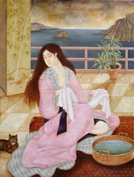 Woman washing her face